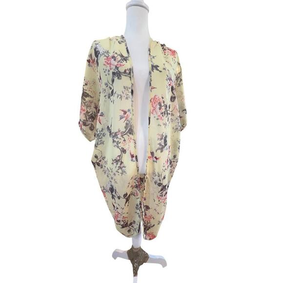 Live 4 Truth Other - LIVE 4 TRUTH SHEER kimono YELLOW FLORAL SWIM COVER WOMENS ONE SIZE